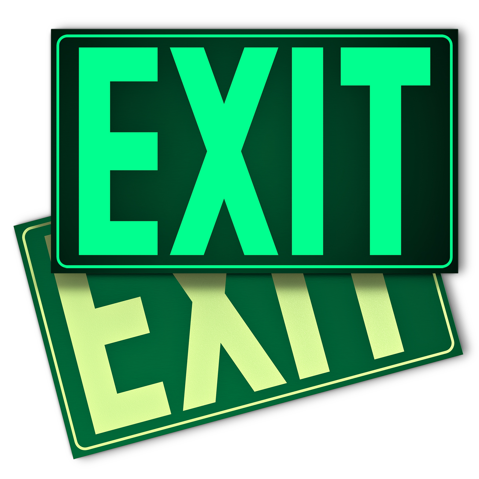 4-Pack Photoluminescent Exit Sign – 14x10 Inch Glow-in-the-Dark Aluminum, Non-Electrical, Adhesive Backing With Removable Arrows, Visible Up To 50 Feet
